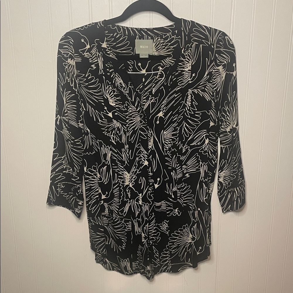 Maeve Anthropologie Bird Print Blouse